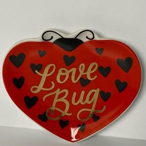 Ladybug Trinket Dish Ceramic Red Heart Valentines Decor 4” Love Bug Paper Source